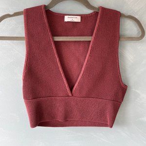 Aritzia Babaton Sculpt Knit Deep V Neck in Sundried Red